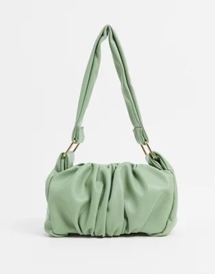 ASOS DESIGN ruched 70s shoulder bag with hardware strap in sage green | ASOS (Global)