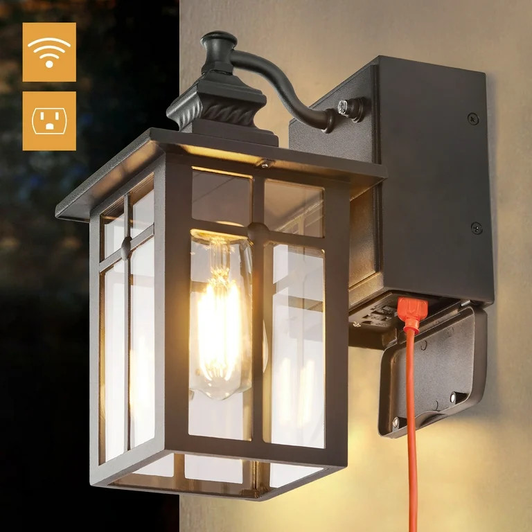 SIEPUNK Porch Light with Outlet, Dusk to Dawn Outdoor Light with GFCI Outlet, Anti-Rust Outdoor W... | Walmart (US)