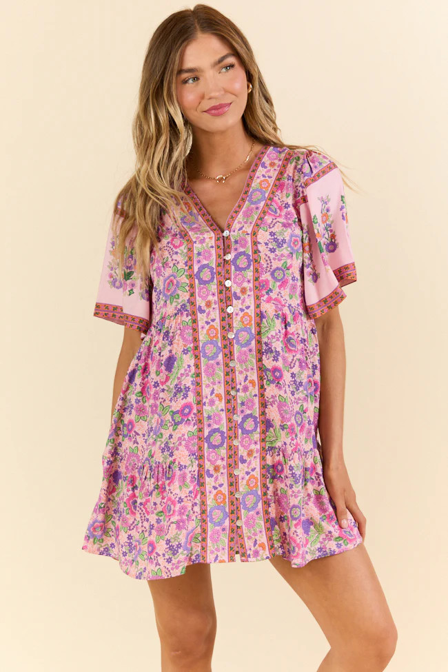 Never Told You Multi Floral Button Up Dress | Pink Lily