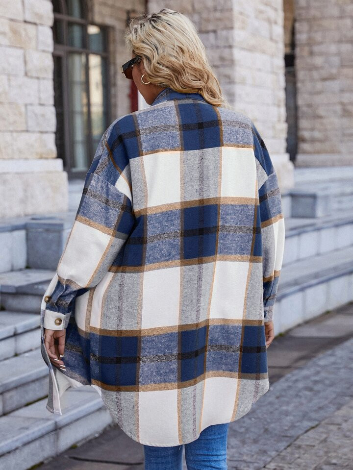 SHEIN LUNE Plaid Print Drop Shoulder Overcoat | SHEIN