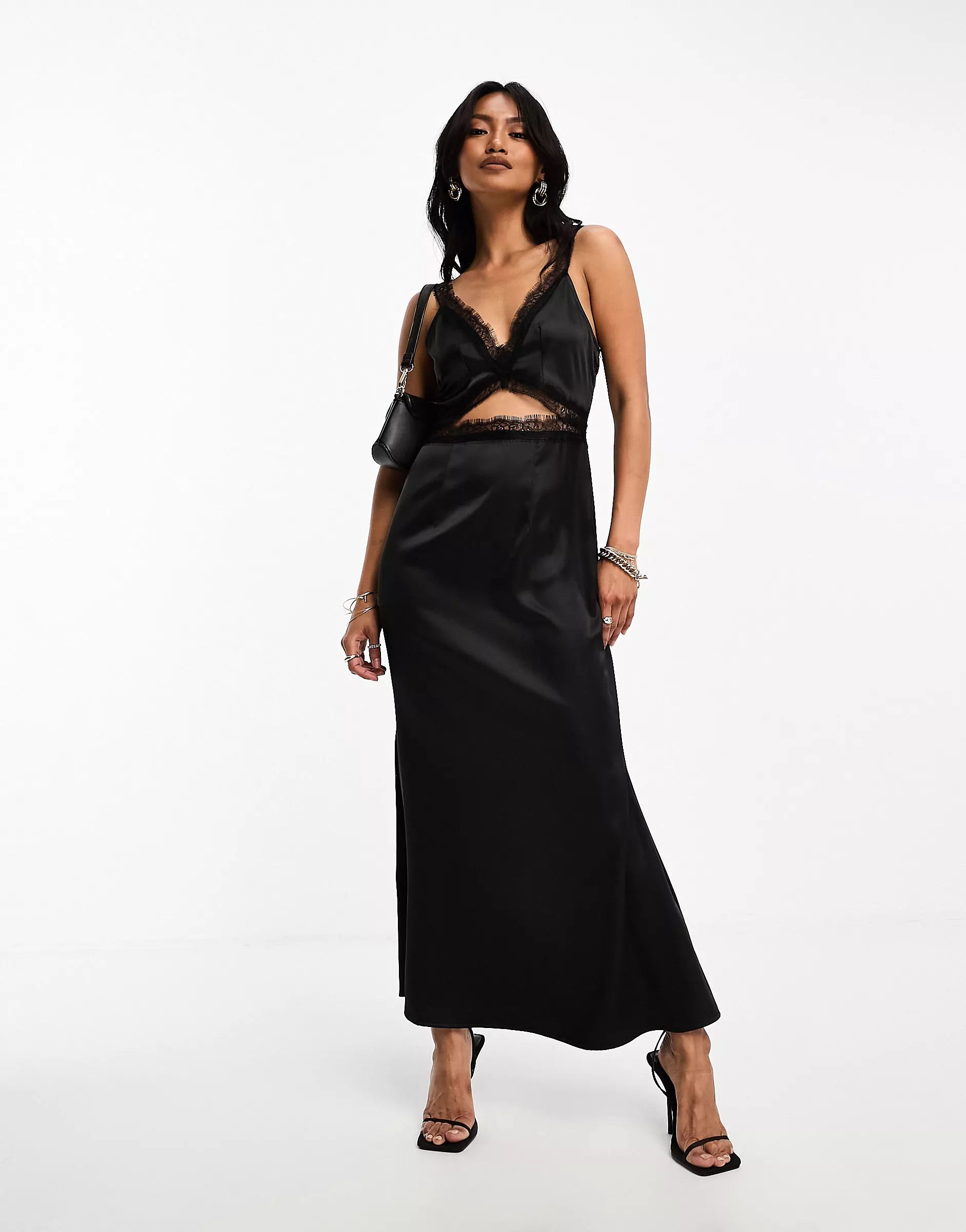 Never Fully Dressed lace cut-out midaxi dress in black | ASOS (Global)