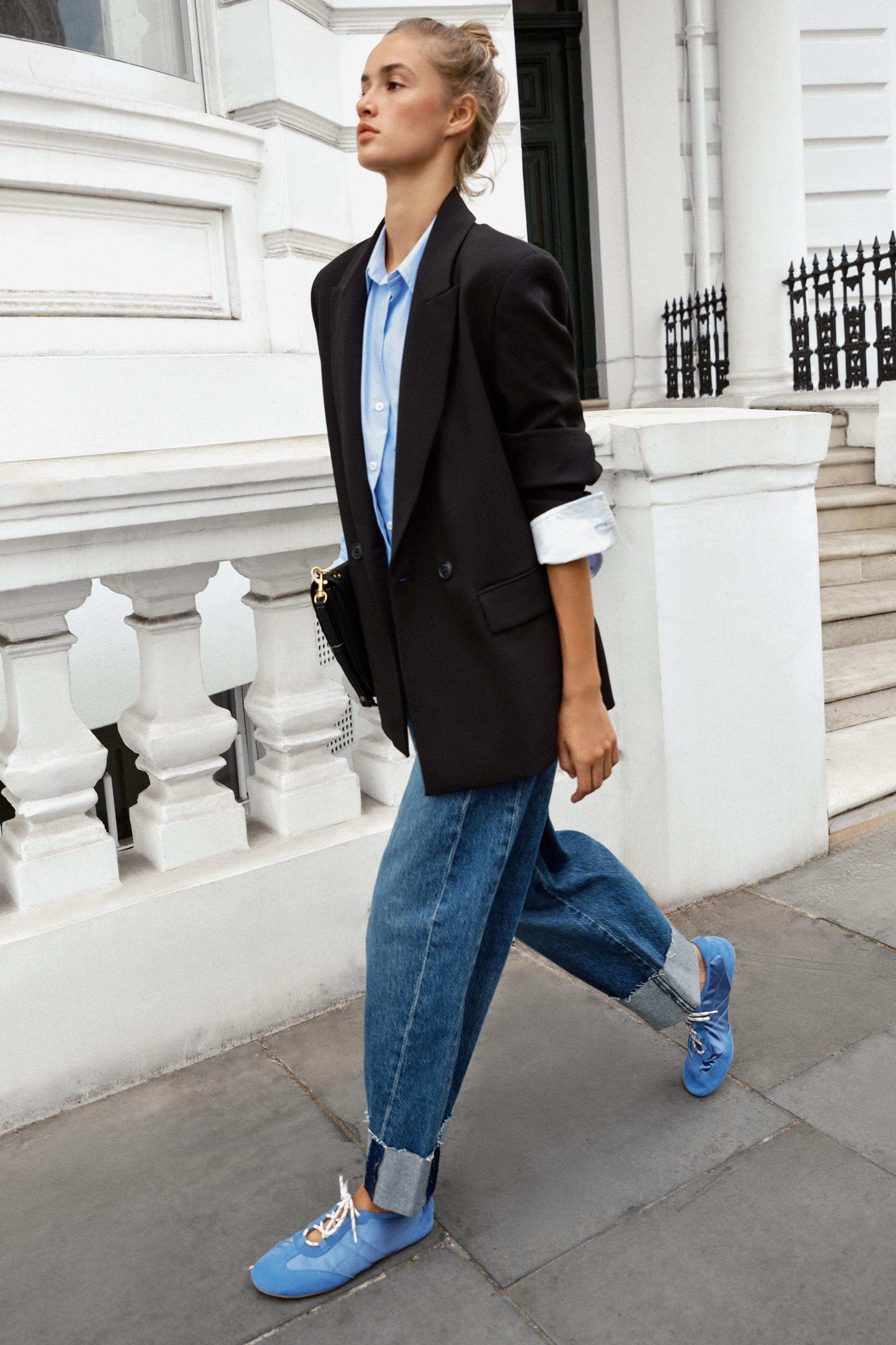 Sporty ballet flat style shoes. Featuring a mix of materials on the upper. Rubber sole. Lace-up c... | Zara US