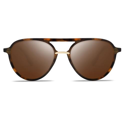 SOJOS Retro Aviator Polarized Sunglasses for Women Men Double Bridge Ladies Shades SJ2078 with Amber Tortoise Frame/Flash Mirrored Brown Lens | Amazon (US)