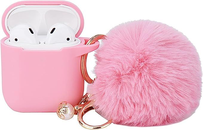 Pink Case for Women Cute Case Designed for AirPods Cover with Pom pom, Silicone Protective Keycha... | Amazon (US)