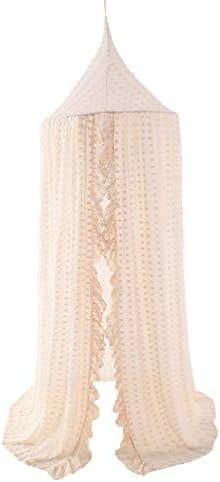 Wonder Space Elegant Kids Bed Canopy - Lace Chiffon Netting with Pom Pom, Princess Girls Fairy Dr... | Amazon (US)