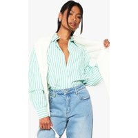 Womens Pinstripe Oversized Shirt - Green - 12, Green | Boohoo.com (UK & IE)