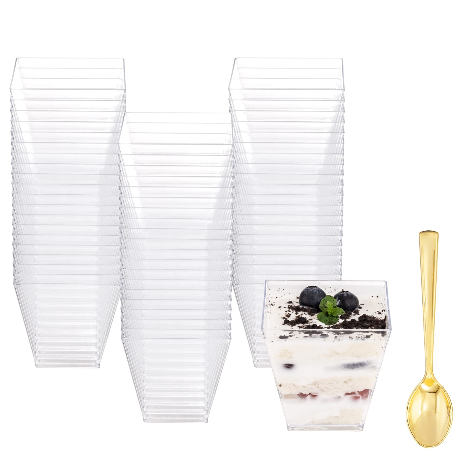YOUBET 102PCS Clear Plastic Dessert Cups With Gold Plastic Spoons - 8oz Dessert Bowls - 51Disposa... | Amazon (US)
