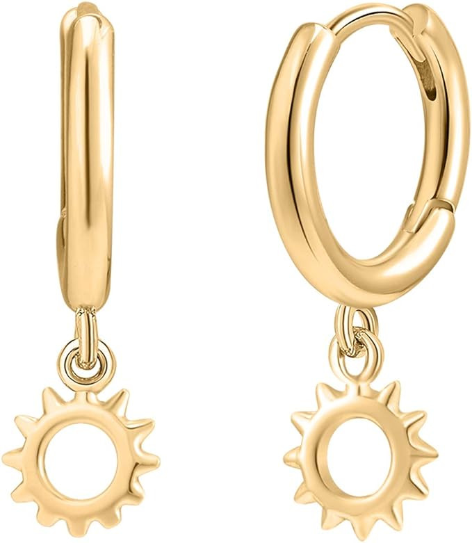 SANNYRA Hoop Earrings for Women - 14K Gold Plated Cubic Zirconia Moon Star Spike Lightning Evil E... | Amazon (US)