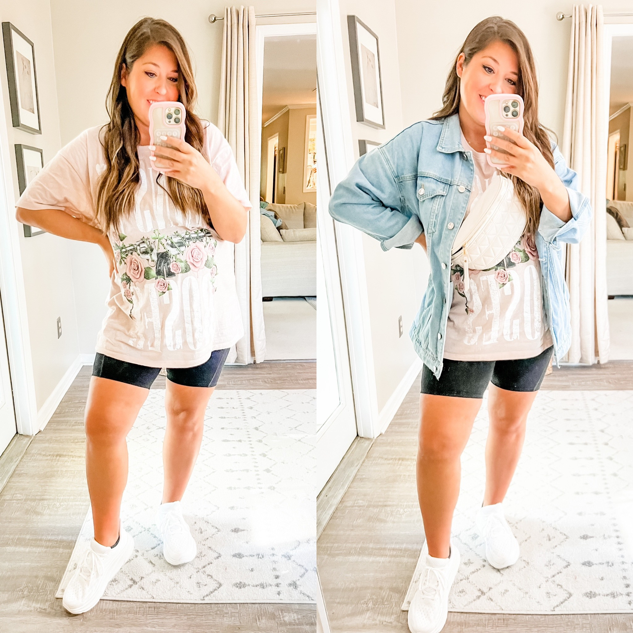 On the go outfit // graphic tee, bike shorts 

Wearing a L/XL in top, L in shorts, L in jacket 

#LTKbump #LTKstyletip #LTKunder100