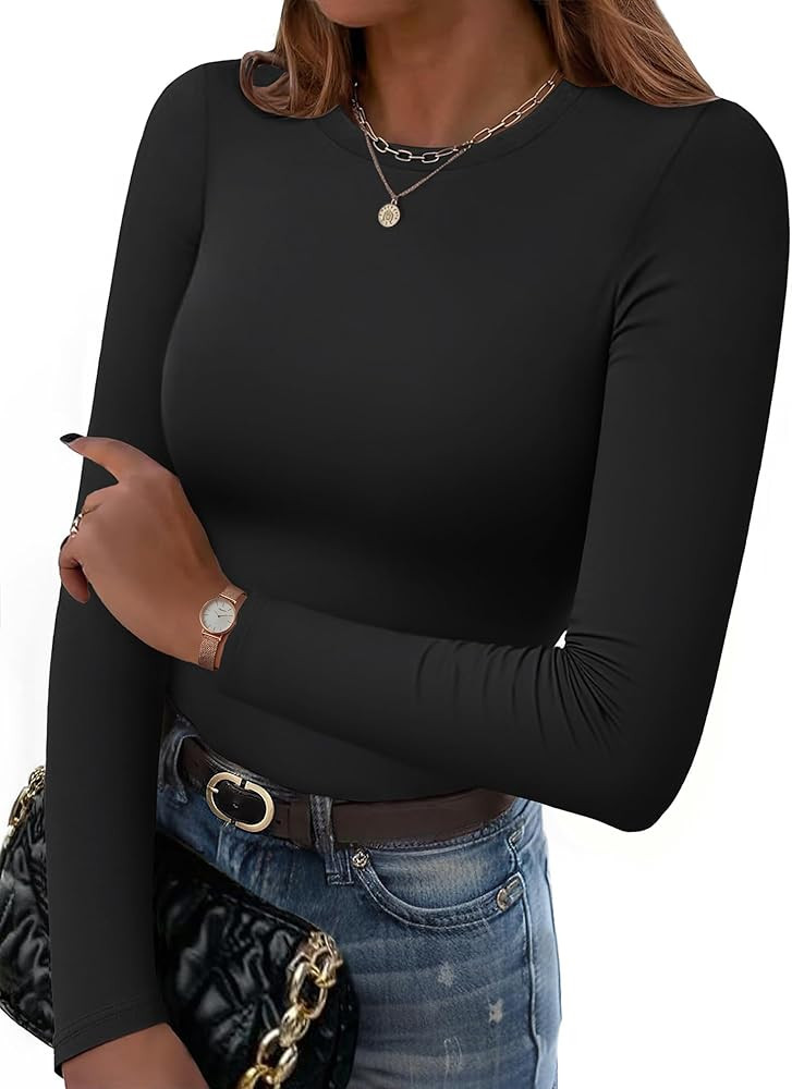 Zeagoo Women Long Sleeve T Shirts Crewneck Slim Fit Tops Going Out Fall Fashion Basic Tee at Amaz... | Amazon (US)