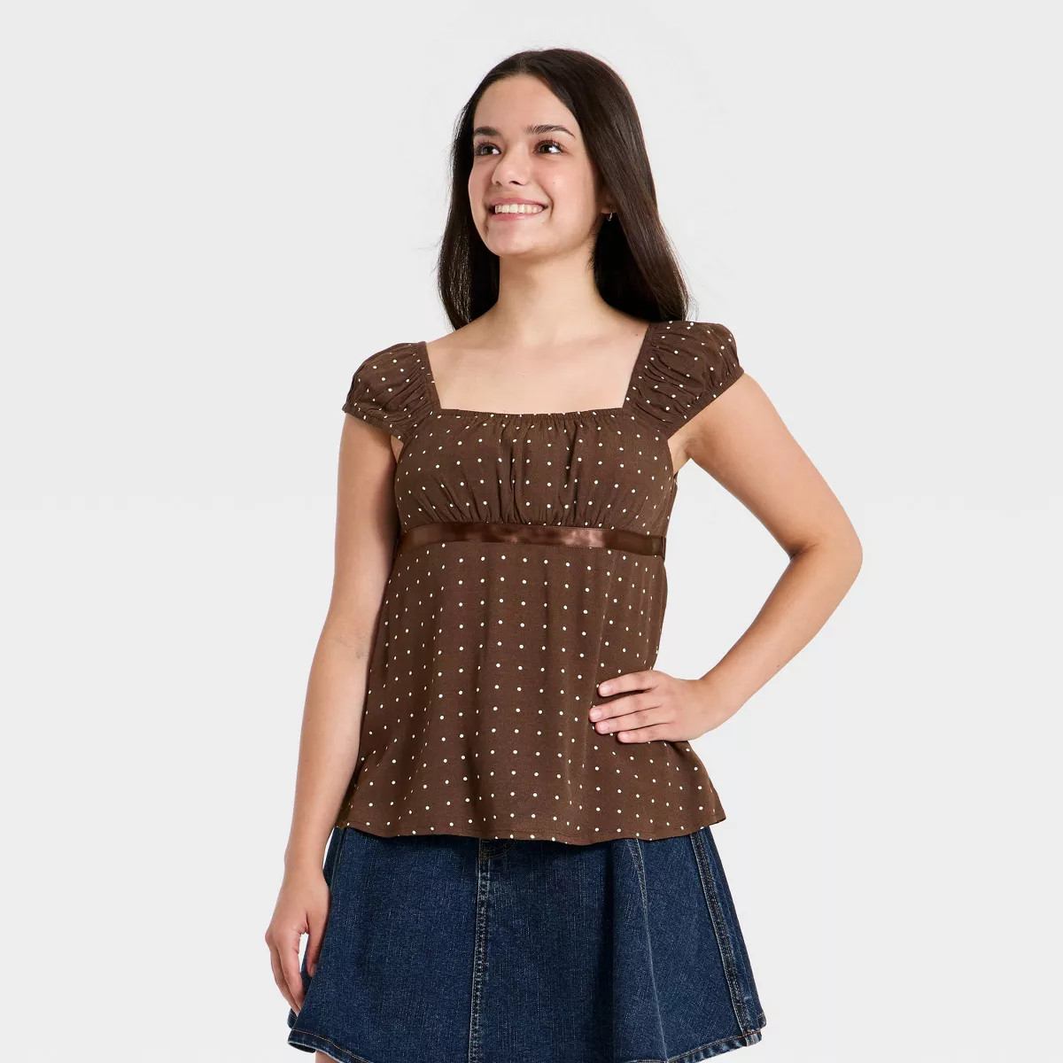 Girls' Woven Babydoll Top - art class\u2122 Dark Brown L | Target