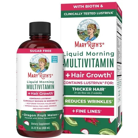 MaryRuth Organics Liquid Multivitamin Supplement with Biotin 10000mcg for Hair Growth Vegan Gluten-Free Dragonfruit Melon Flavor, Adults Ages 18+, 15.22 fl oz | Walmart (US)