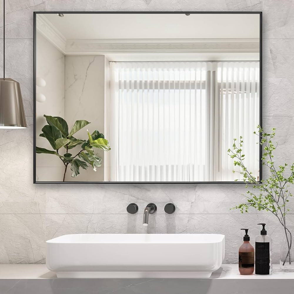 26x36 Inch Black Bathroom Mirror, Copper-Free Mirror, Aluminum Alloy Frame Vanity, Rectangle Wall... | Amazon (US)