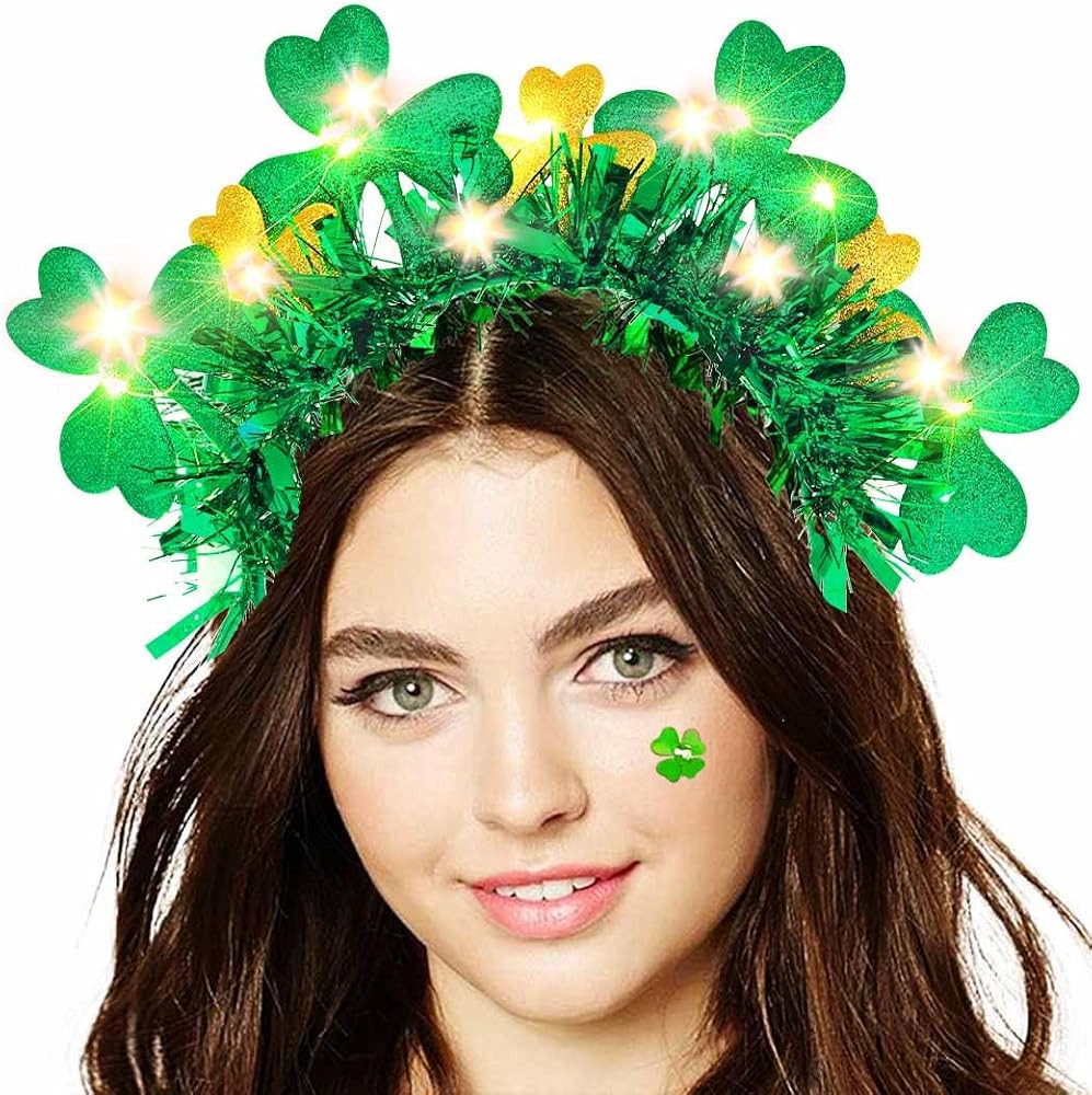 Light Up St Patricks Day Headbands Shamrock Clover Headband Green Led Saint Patrick Hari Hoop Hai... | Amazon (US)