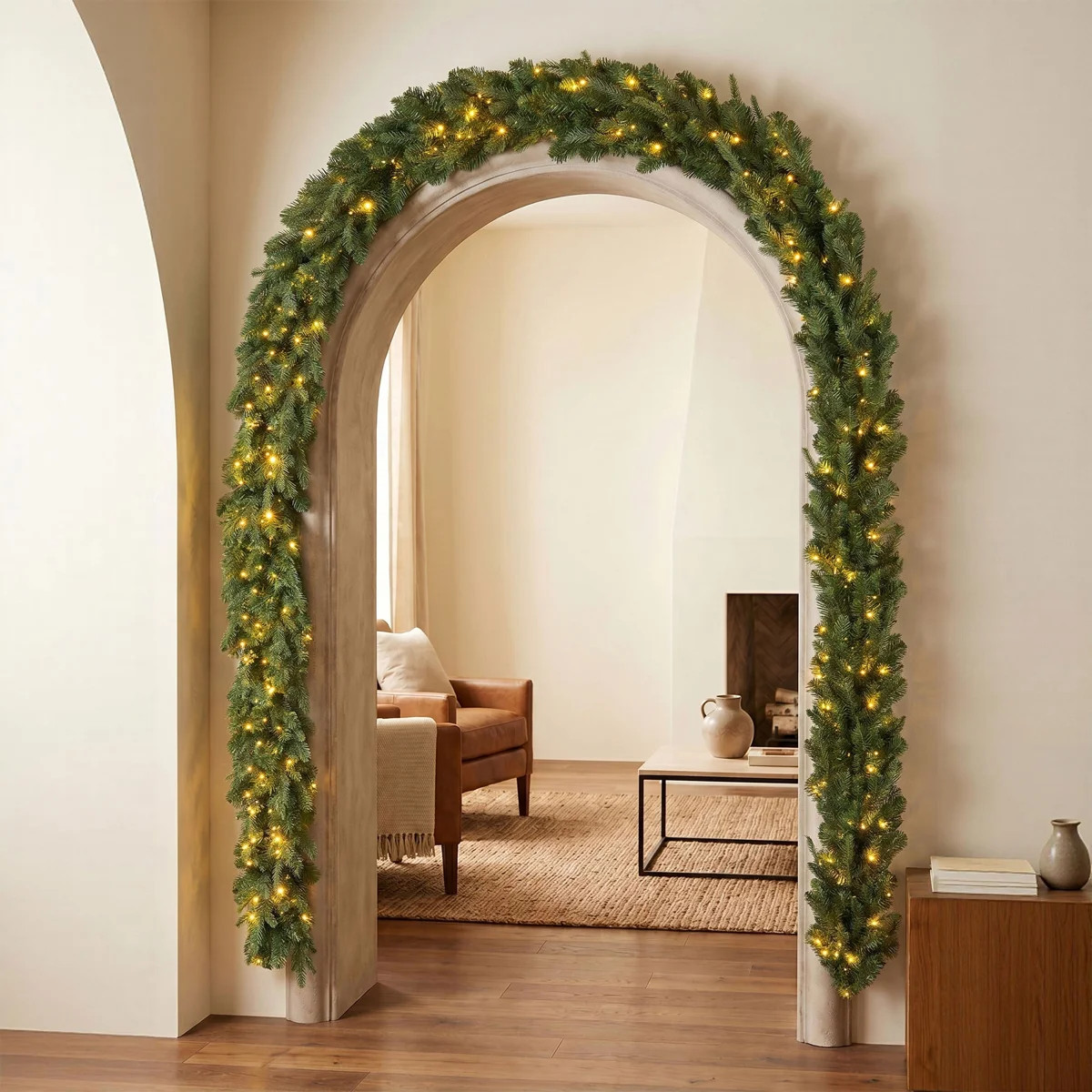 9ft Pre-Lit Greenery Pine Garland – 200 White/Multi-Color Twinkling Lights, 10 Functions | Wayfair North America