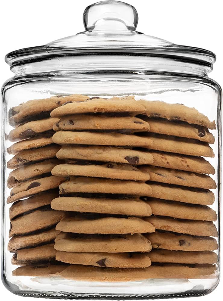 1 Gallon Glass Cookie Jar - Large Food Storage Container with Airtight Lid - Keep Fresh Flour, Ch... | Amazon (US)