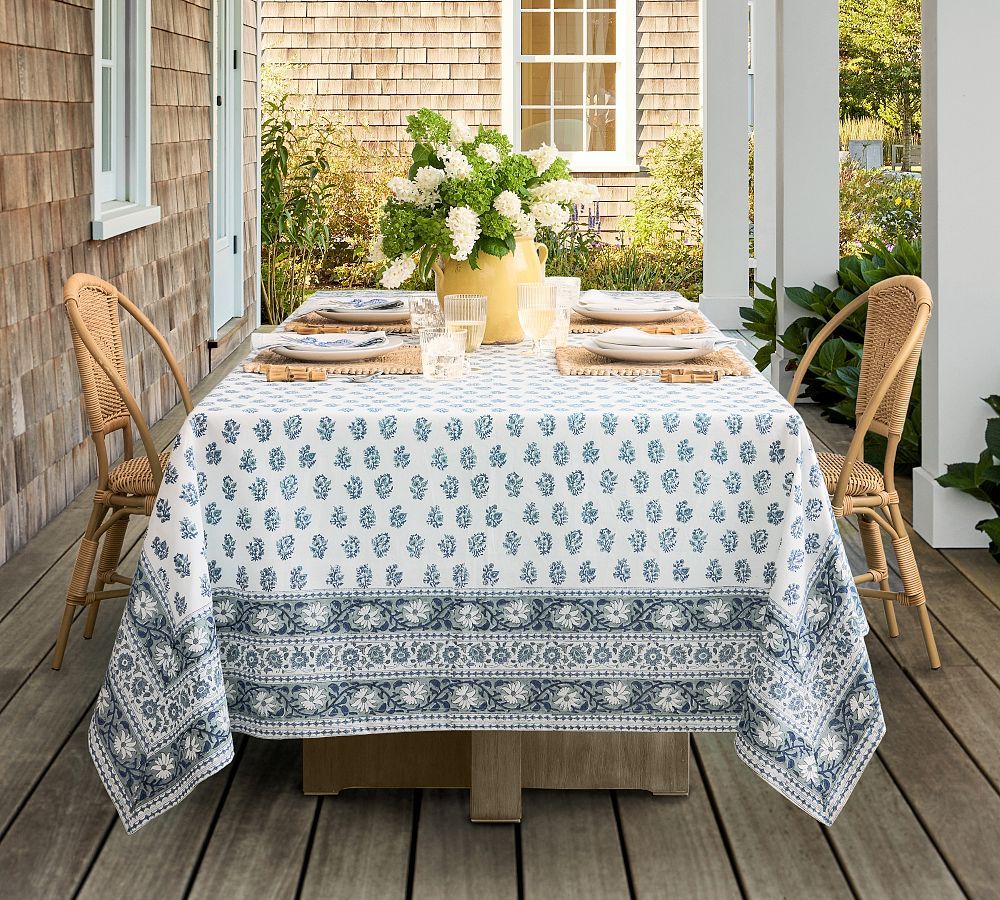 Sophia Floral Block Print Oilcloth Outdoor Tablecloth | Pottery Barn (US)