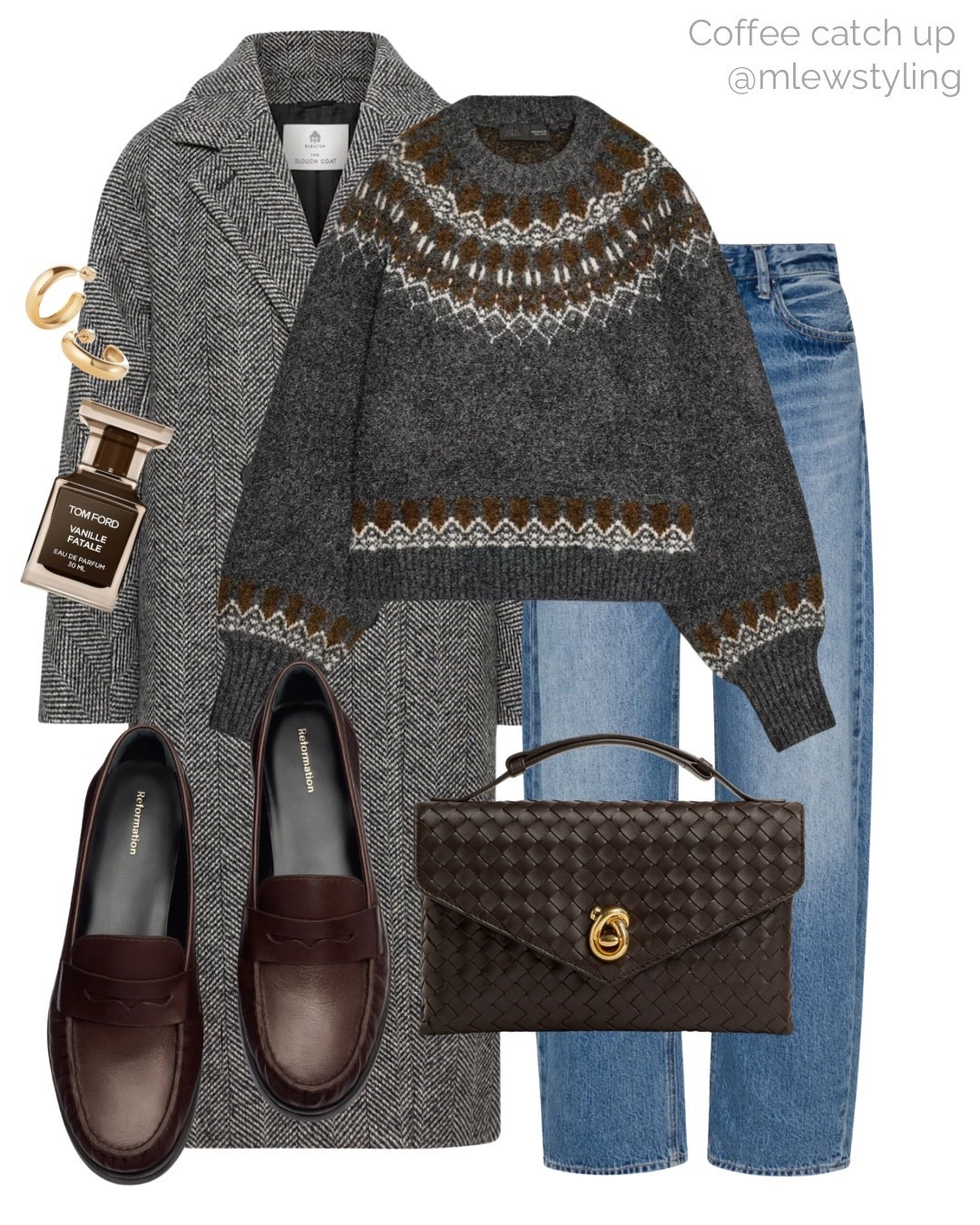 Outfit for a coffee catch up 🩶☕️

Tags: winter outfit, aritzia grey wool coat, fair isle sweater, pistola barrel leg jeans, bottega veneta woven bag, reformation leather loafers, Sephora Tom ford perfume, gold hoop earrings, holiday lunch outfit 

#LTKWorkwear #LTKootd #LTKHoliday
