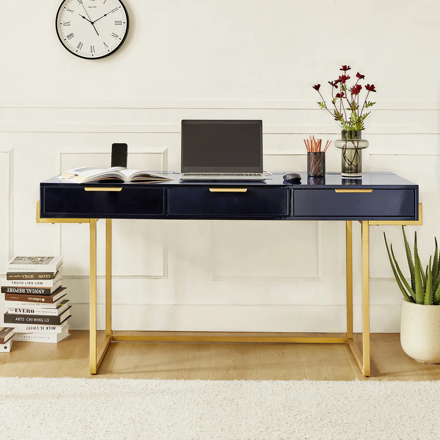 Rothi Modern 62'' W Rectangle Writing Desk with Built-in Charging Station and Cable Management an... | Wayfair North America
