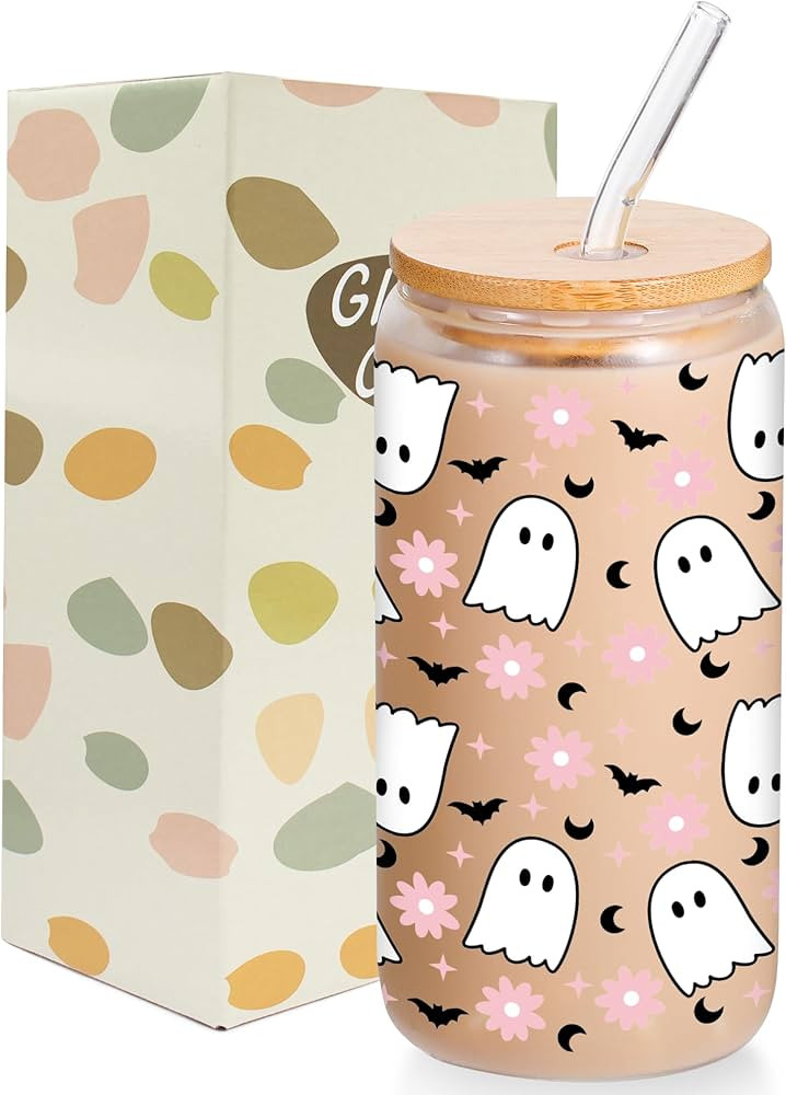 Lamyba Boo Basket Stuffers for Women Adults Teens Girls - 16oz Cute Pink Ghost Bats Halloween Gla... | Amazon (US)