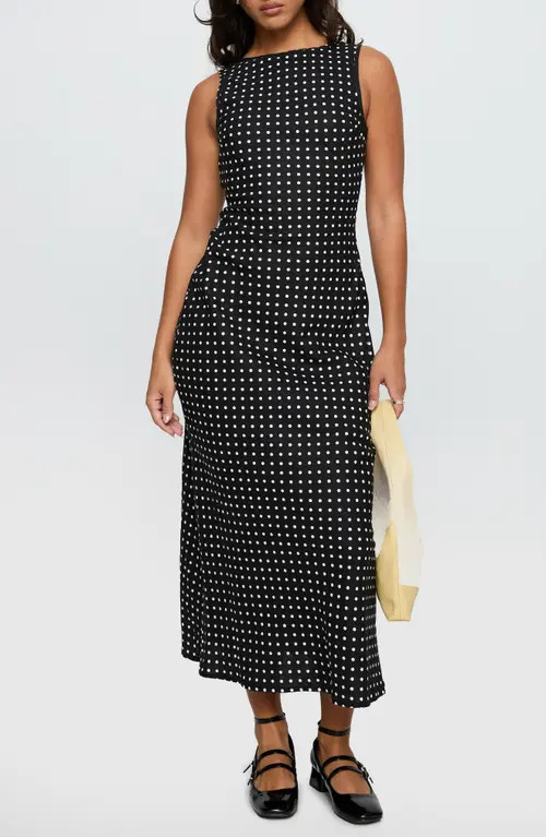 Princess Polly Voyager Polka Dot Linen Blend Dress in Black Polka at Nordstrom, Size 8 | Nordstrom