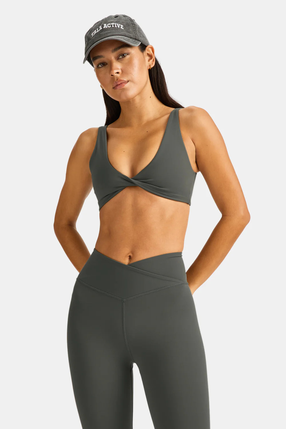 DayFlex Twist Front Sports Bra - Dark Olive | TALA (UK)
