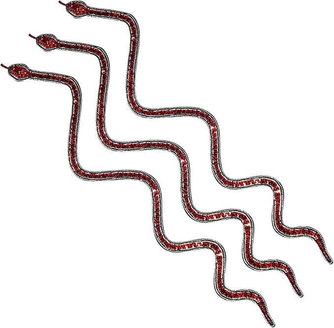 3 Pack 38 inches Long Sparkle Rhinestones and Sequin Red Snake Shaped Patches Applique Trim Ribbo... | Amazon (US)