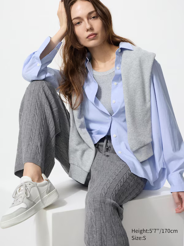 Washable Knit Cable Trousers | UNIQLO (UK)