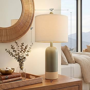 PoKat 24'' Hand-Textured Green Table Lamps for Bedroom, Farmhouse Bedside Lamps Set of 2 for Livi... | Amazon (US)