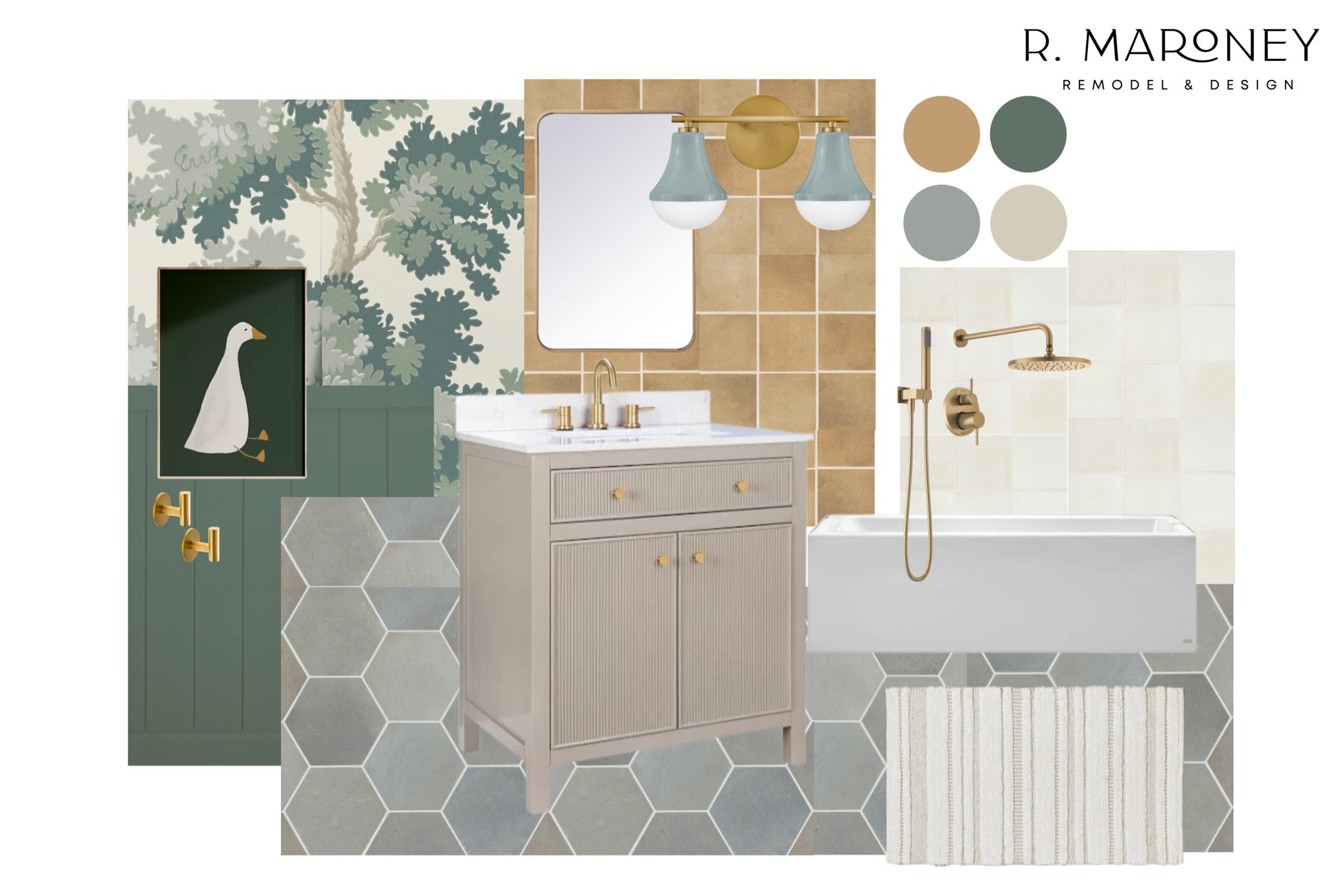 This nature-inspired, calming and fun kids bathroom combines the cool tones of the flooring and wallpaper with some warmth from terracotta colored backsplash tile. 

#LTKhome