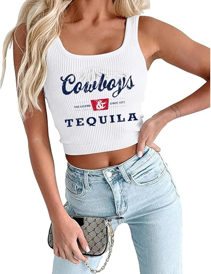 Cowboy and Tequila Tank Top Women Country Music Crop Tops Western Cowgirl Concert Graphic Cami Sh... | Amazon (US)