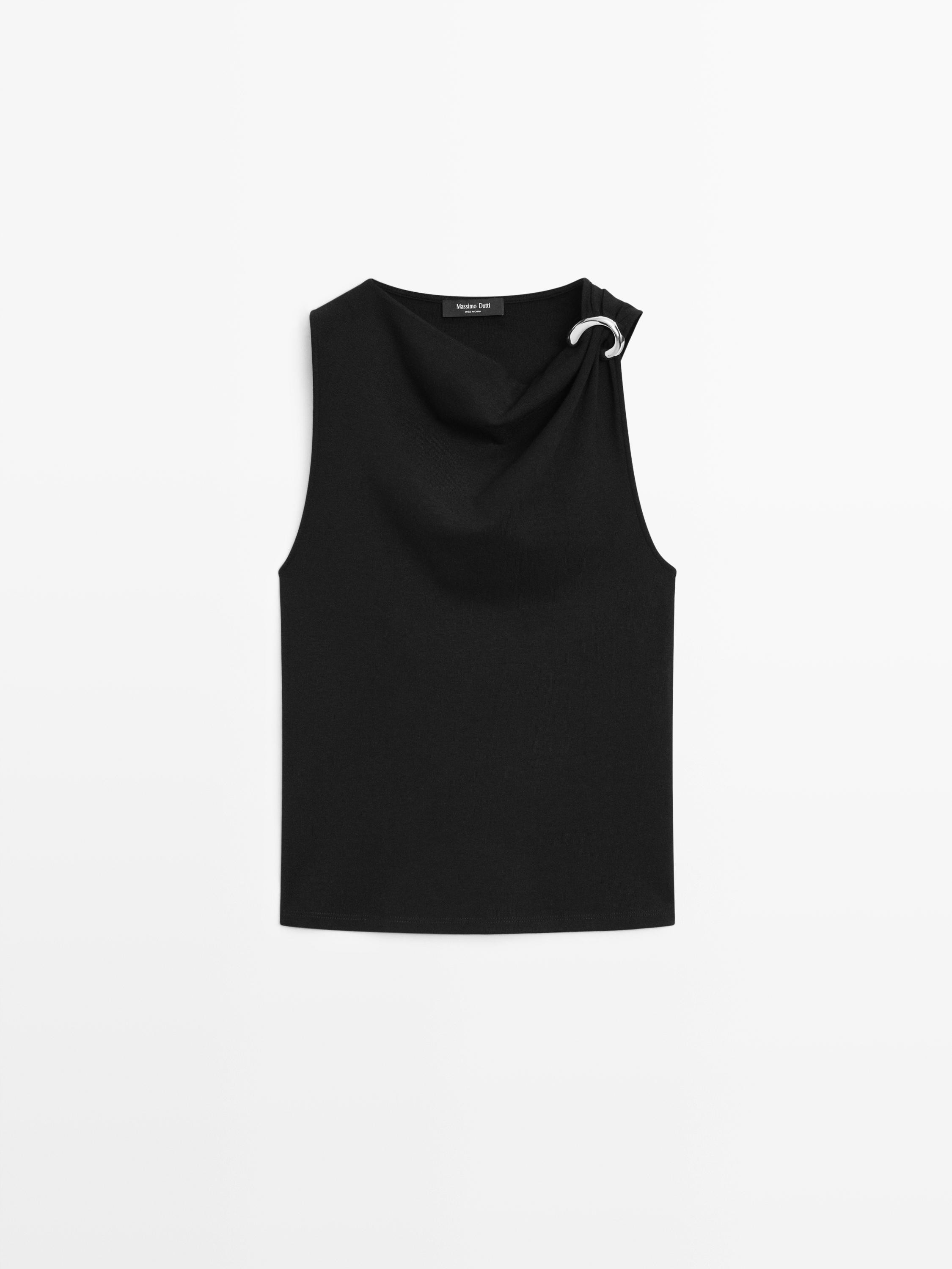Draped neckline top with brooch detail | Massimo Dutti UK