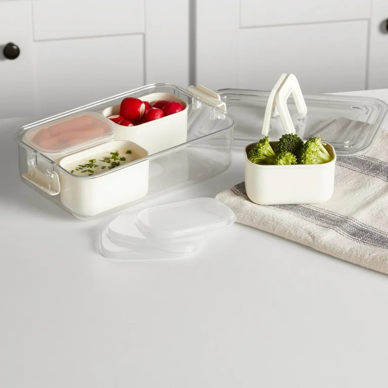 Mainstays Snack Box, Lunch & Snack Container with lids, Plastic, Mini, 4 Compartment , White | Walmart (US)