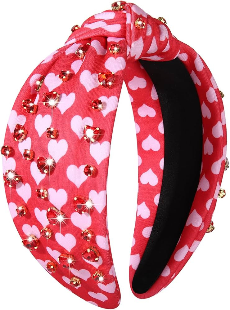 Amazon.com : Conversation Heart Headband Valentines Day Pearl Rhinestone Jeweled Knotted Headband... | Amazon (US)