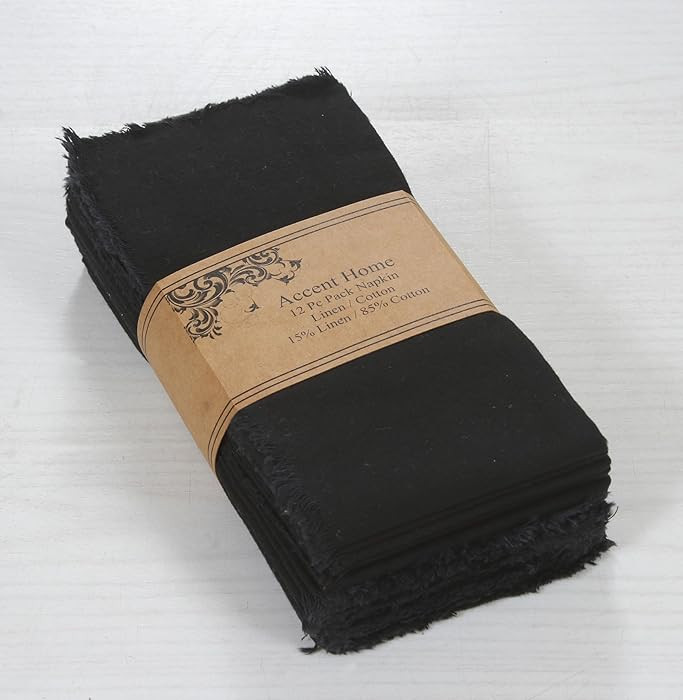 ACCENTHOME Black Cotton Linen Napkin Set of 12 18x18 inch Dinner Napkins - Washable Soft Premium ... | Amazon (US)