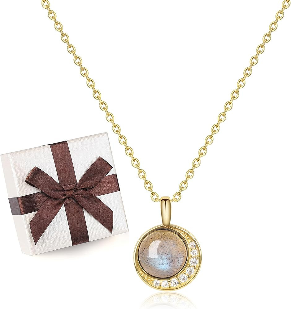 COAI 925 Sterling Silver Necklace for Women, Moon Crystal Necklace for Women | Amazon (US)