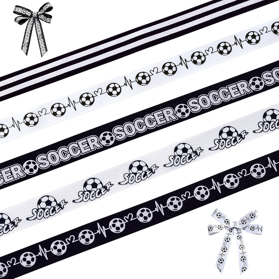 Soccer Ribbons 5 Rolls 20 Yards, 5/8" Black White Stripe Grosgrain Ribbons Sports Ribbons for The... | Amazon (US)