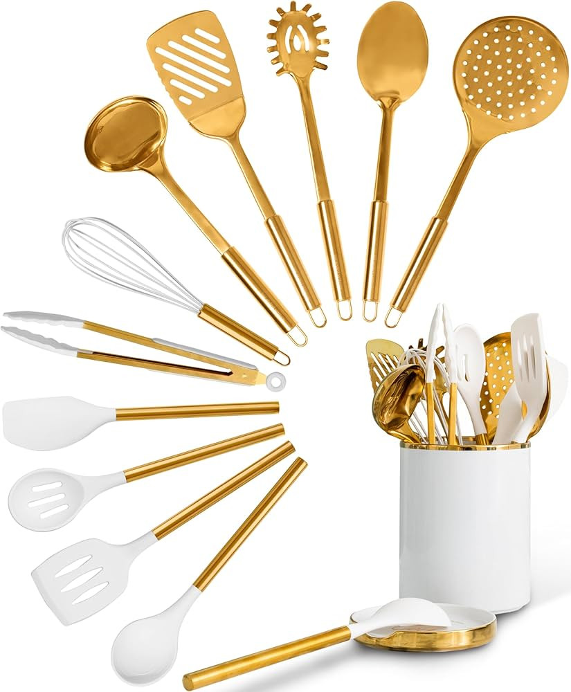 STYLED SETTINGS White and Gold Cooking Utensils Set – 13-Piece Set Includes Gold Kitchen Utensi... | Amazon (US)
