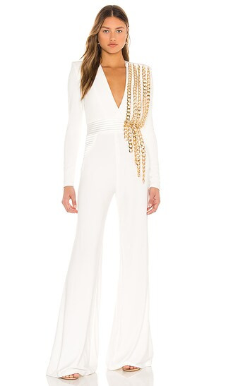 Pheonix Jumpsuit in White & Gold | Revolve Clothing (Global)