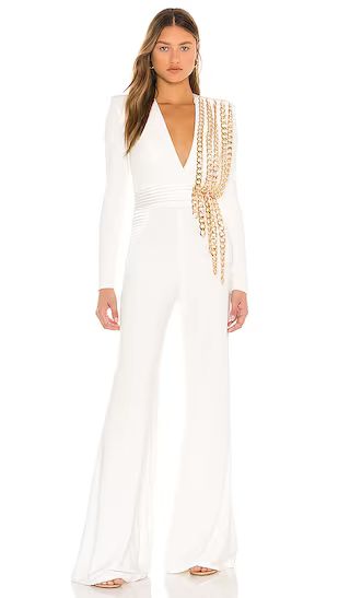 Pheonix Jumpsuit in White & Gold | Revolve Clothing (Global)