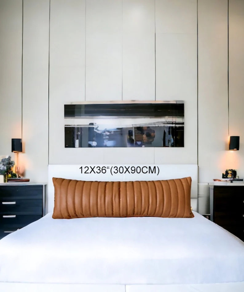 Cognac Faux Leather Lumbar Pillow Cover,throw Pillow,channel Stitched,rectangle Pillow,modern Pil... | Etsy (US)