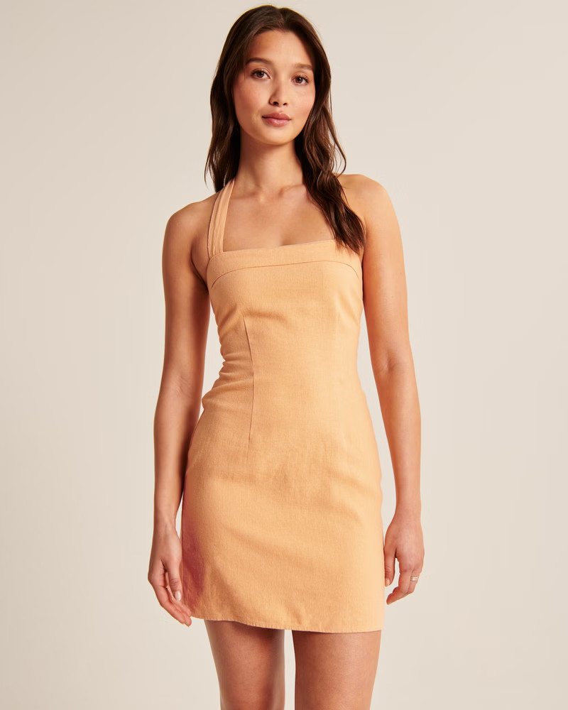 Halter Linen-Blend Mini Dress | Abercrombie & Fitch (US)