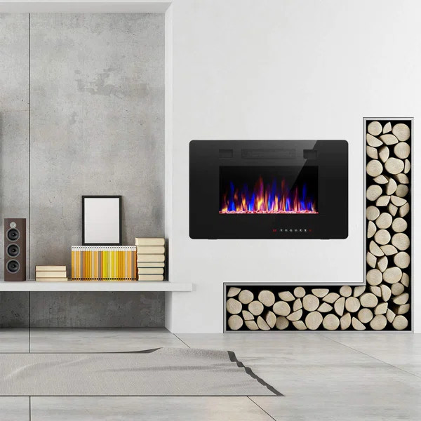 Recessed & Wall Mounted Electric Fireplace, Remote Control w/ Timer, Adjustable Flame Color & Spe... | Wayfair North America