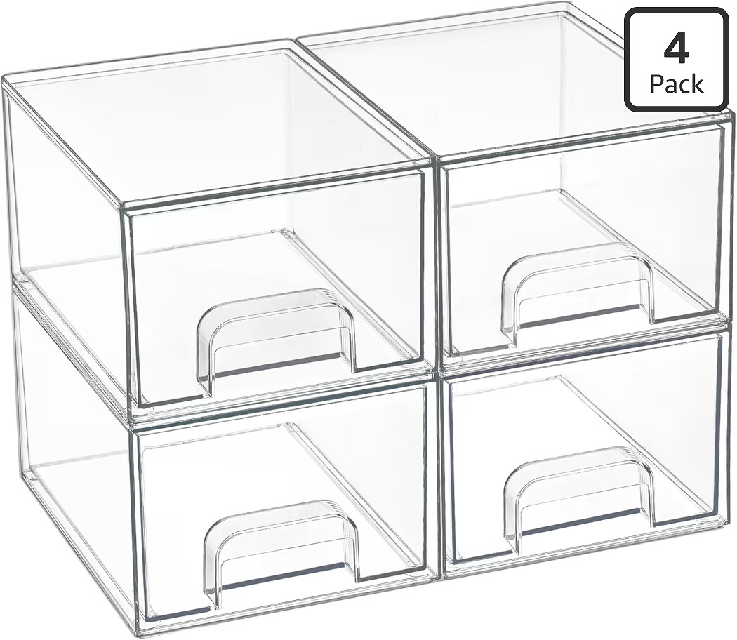 Vtopmart 4 Pack Small Clear Stackable Storage Drawers,Acrylic Bathroom Makeup Organizer,Plastic S... | Amazon (US)