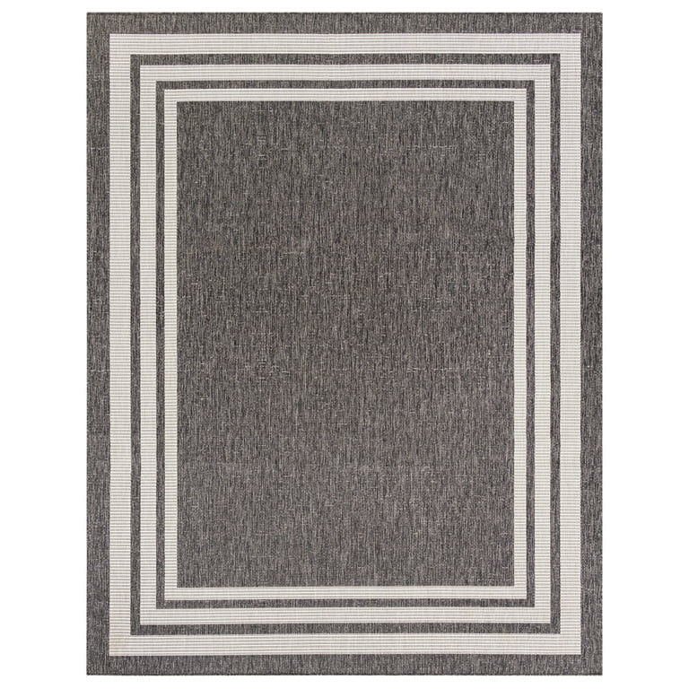 Mainstays Grey and White Bordered Indoor/Outdoor Area Rug, 7'x10' | Walmart (US)