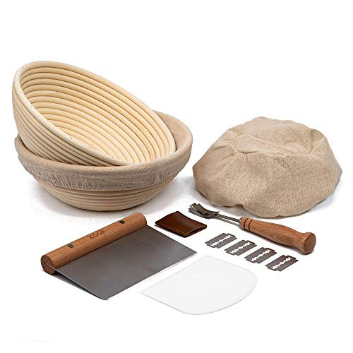 Proofing Set, by Kook, Sourdough Bread, 2 Rattan Banneton Baskets, 2 Basket Covers, Metal Scraper... | Amazon (US)