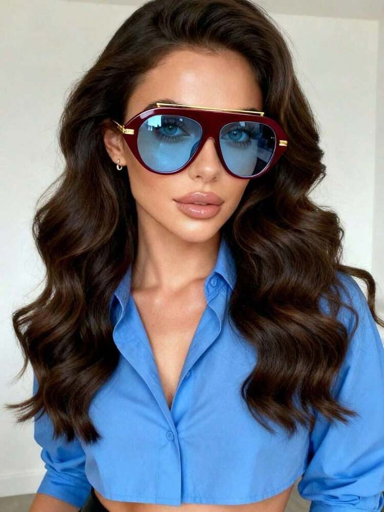 1 Pair Retro Geometric Frame Fashion Fashion Glasses - Travel Accessory Women, Street Style Fashi... | SHEIN