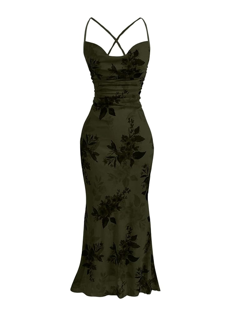 SOLY HUX Women's Floral Mesh Bodycon Cami Dress Cowl Neck Sleeveless Cocktail Party Wedding Guest... | Amazon (US)