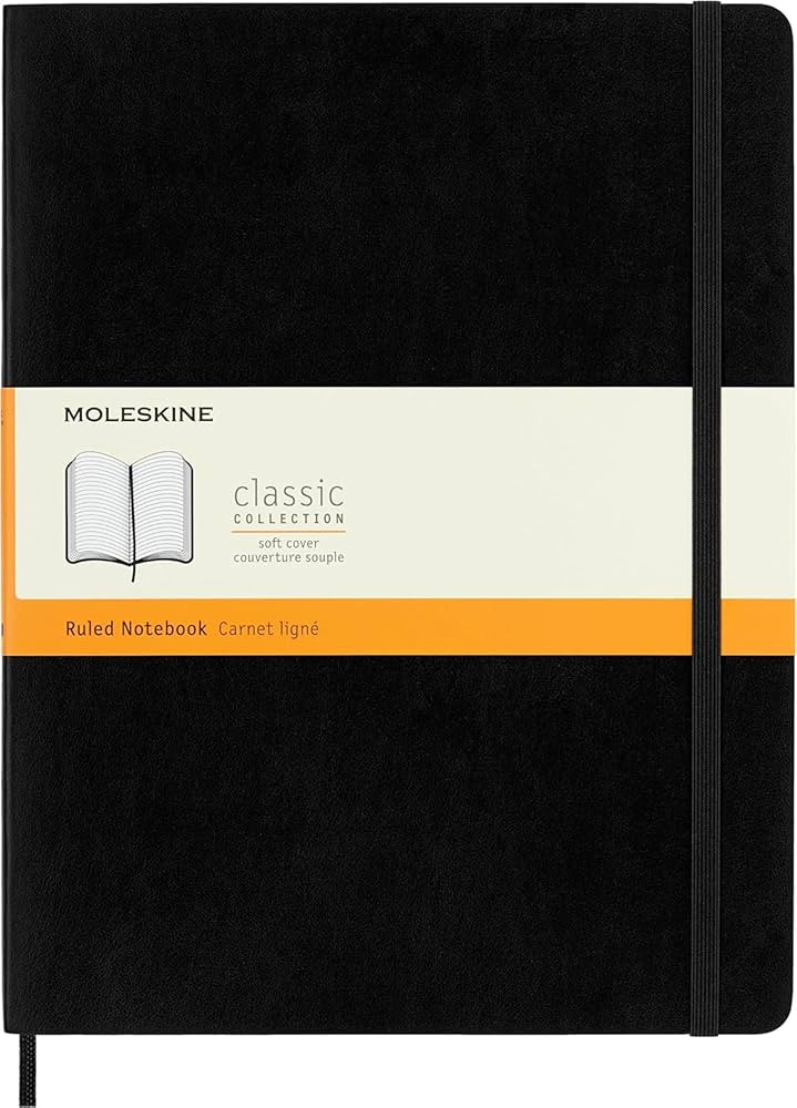 Moleskine Classic Notebook, Soft Cover, XL (7.5" x 9.5") Ruled/Lined, Black, 192 Pages | Amazon (US)