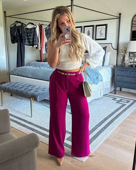 Elevated office outfit or dressy date night idea! Obsessed with the color of these wide leg pants. TTS wearing a 6.

#LTKfindsunder50 #LTKworkwear #LTKstyletip